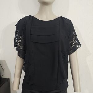 Comptoir Des Cotonniers Black Blouse with Cut-Out Sleeves